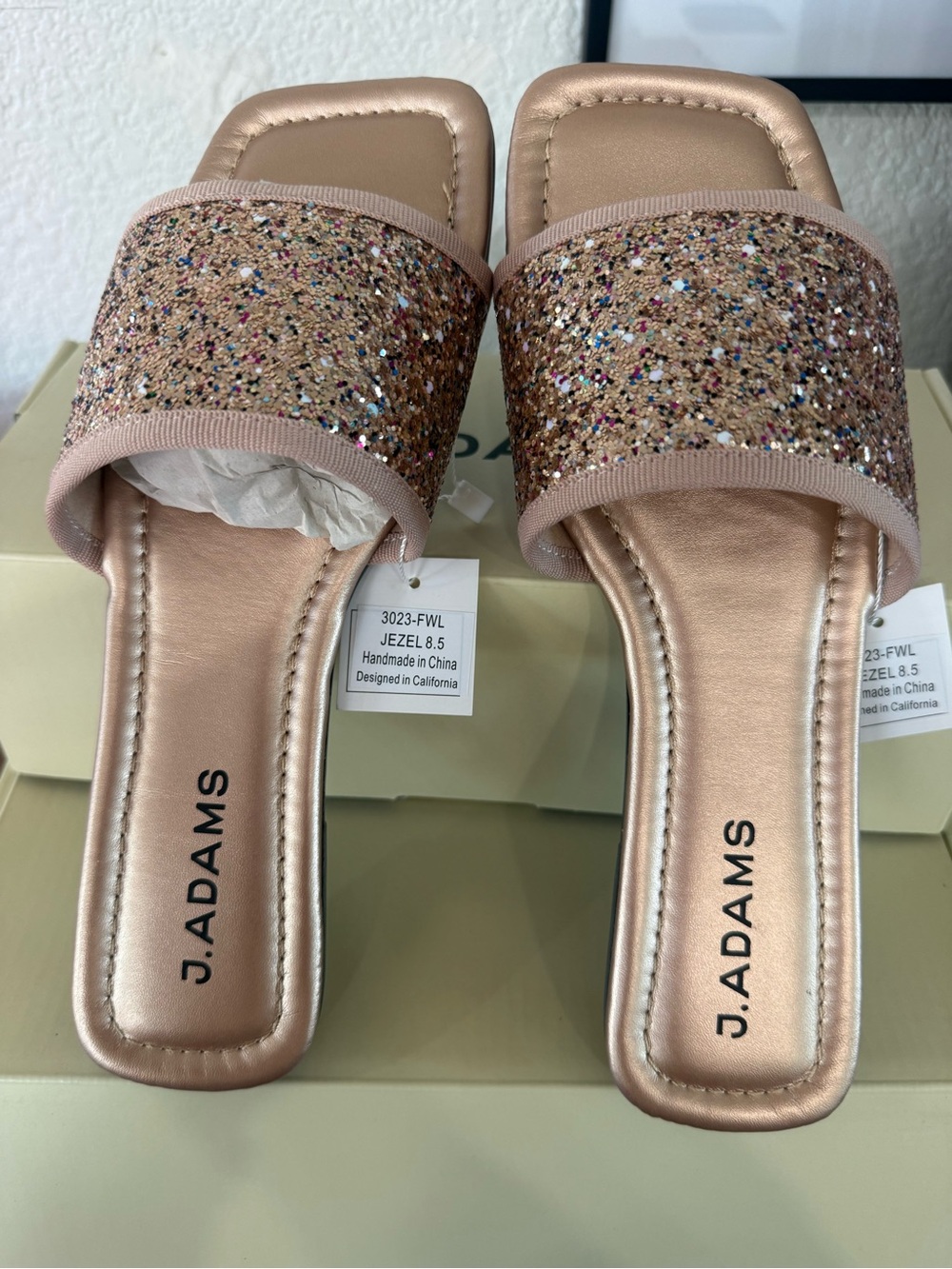 Adams Rose Gold Glitter Slide Mules